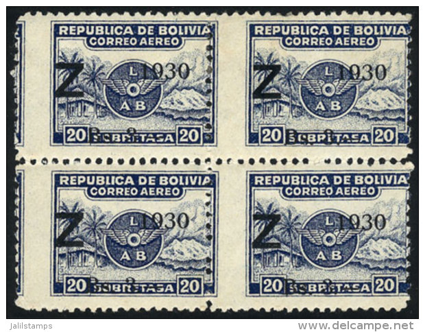 Sc.C25, Block Of 4 With Variety: Shifted Perforation (it Looks As If It Were Imperforate Vertically In The Center),... - Bolivia