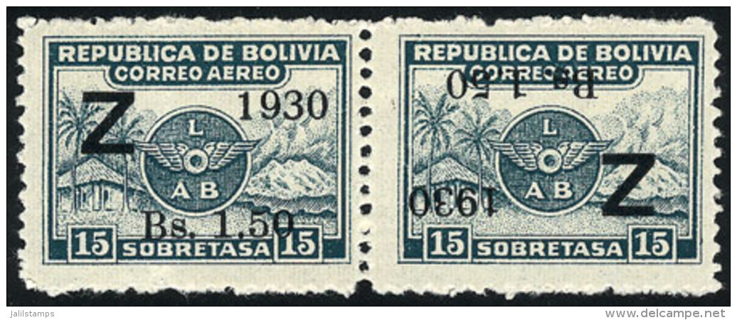 Sc.C24 + C24a, Pair, One With INVERTED OVERPRINT (tete-beche Of Overprints), Mint Very Lightly Hinged, Excellent... - Bolivien