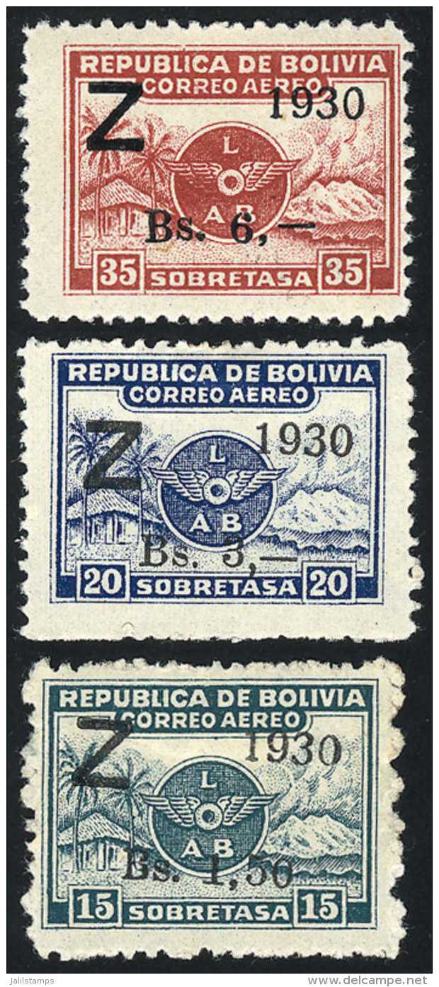 Sc.C24/C26, 1930 Zeppelin, Cmpl. Set Of 3 Overprinted Values, Mint Very Lightly Hinged, Excellent Quality, Catalog... - Bolivia