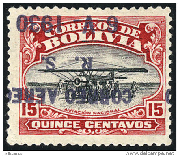 Sc.14a, 1930 Zeppelin 15c. With Variety: INVERTED OVERPRINT, Excellent Quality! - Bolivie