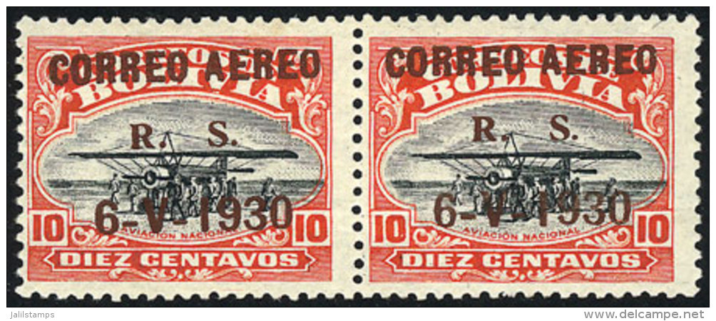 Sc.C13, 1930 Zeppelin, Pair Of 10c. With BROWN Overprint Instead Of Blue, Mint Very Lightly Hinged, With A Tiny... - Bolivia