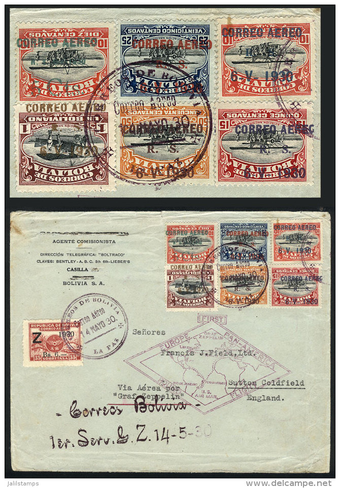 Sc.C11a + C12a + C14a + C15a + C16a + C18a, 1930 Zeppelin, Cmpl. Set Of 6 Values With INVERTED OVERPRINT, On A... - Bolivia