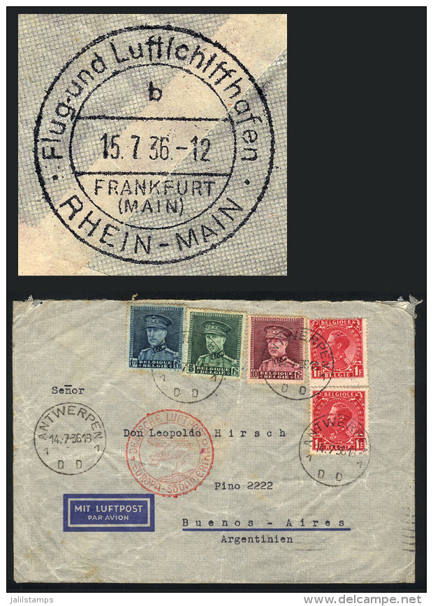 Airmail Cover Sent From Antwerpen To Argentina On 14/JUL/1936 Via Germany, Franked With 18.75Fr. Combining Stamps... - Andere & Zonder Classificatie