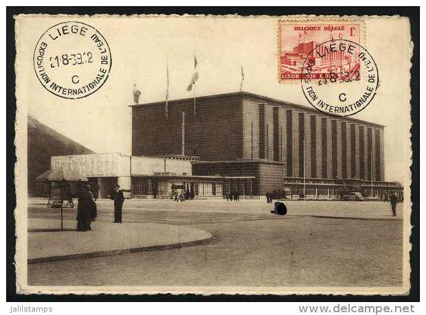 Intl. Exhibition Of 1939, Pavilion Of LIEGE, Architecture, Maximum Card Of 21/AU/1939, With Special Pmk Of The... - 1934-1951