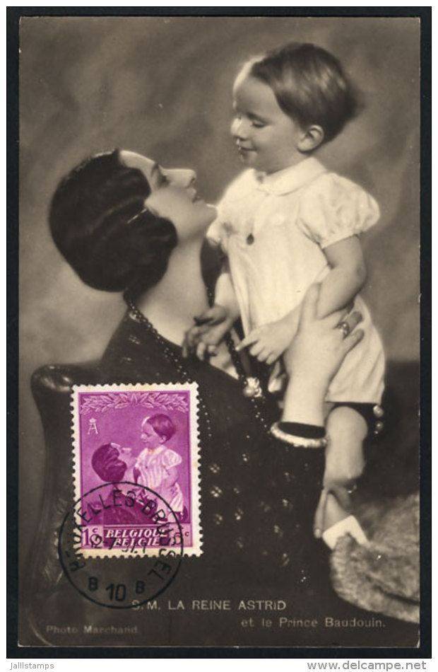 Queen Astrid &amp; Prince Baudouin, Royalty, Maximum Card Of JUL/1937, VF - 1934-1951