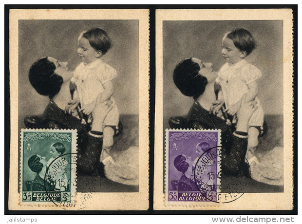 Queen Astrid &amp; Prince Baudouin, Royalty, 2 Maximum Cards Of Small Size (7 X 10 Cm), With Postmark Of 15/AP/1937... - 1934-1951