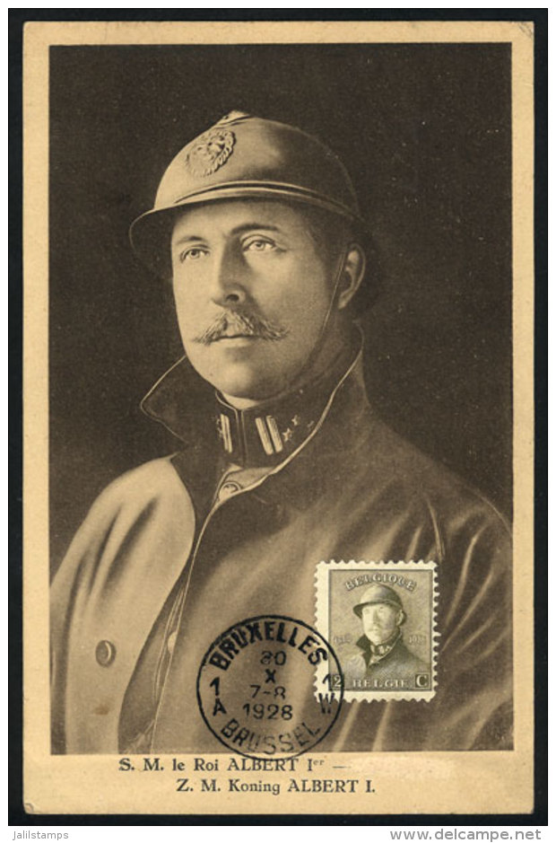 King Albert I In Trench Coat, Maximum Card Of OC/1928, VF Quality - 1905-1934