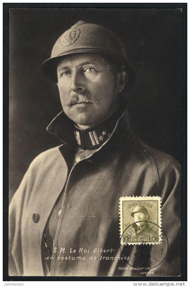 King Albert I In Trench Coat, Maximum Card Of FE/1919, VF Quality - 1905-1934