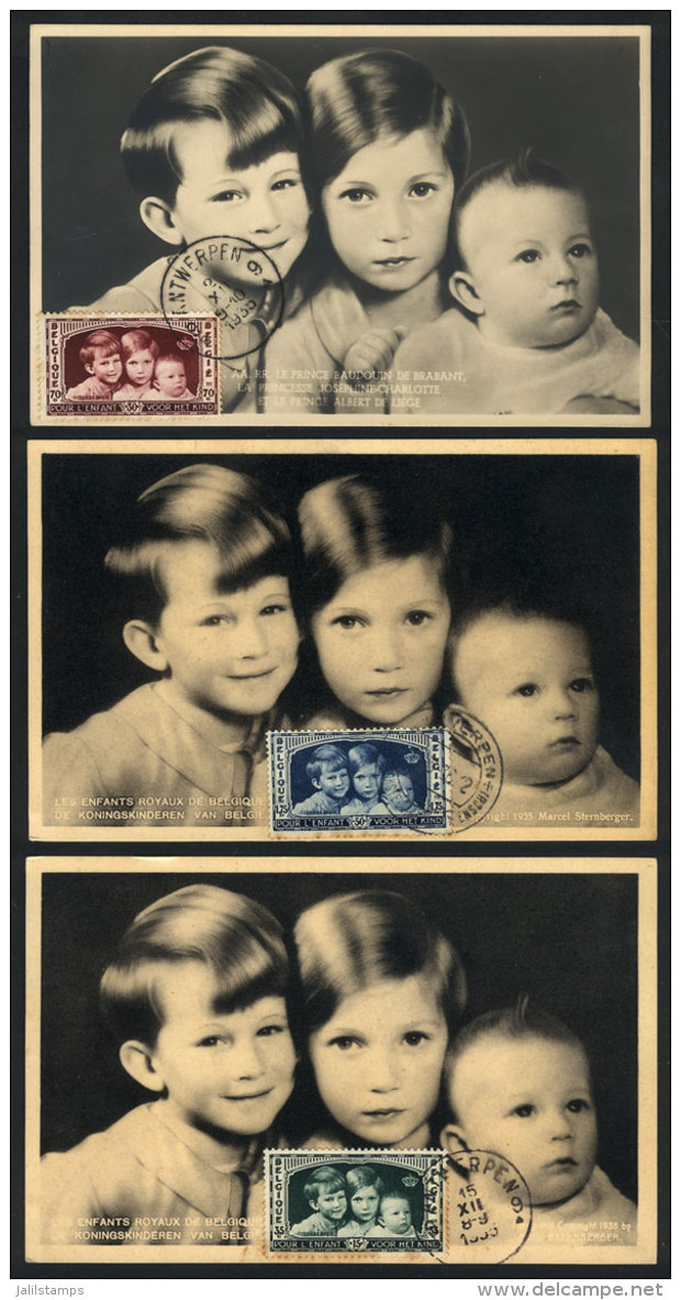 Prince Baudouin &amp; Princes Josephine-Charlotte And Albert, Royalty, 3 Maximum Cards Of 1935/6, VF - 1934-1951