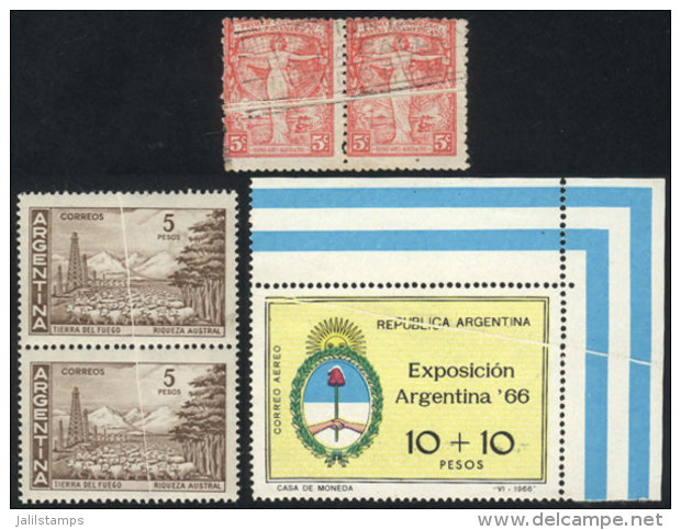 PAPER FOLD VARIETIES: 3 Different Items, 1 Used And 2 Mint (the Airmail Stamp Without Gum), Handsome! - Other & Unclassified