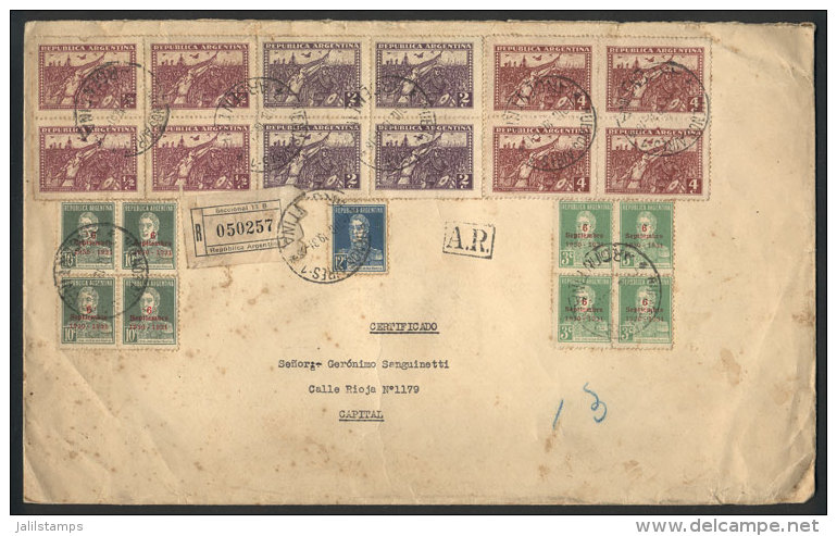 Large Registered Cover Used In Buenos Aires On 7/DE/1931 With Attractive Postage Of 90c. Including BLOCKS OF 4 Of... - Other & Unclassified
