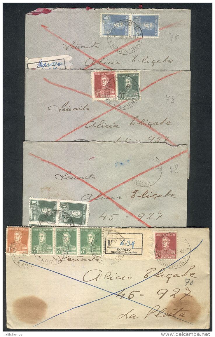 4 Covers (with The Original Letters) Sent In 1931 From 25 De Mayo To La Plata By EXPRESS MAIL, With 40c. Postages... - Other & Unclassified