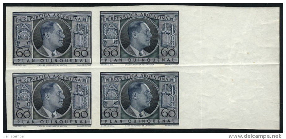 60c. Juan Perón, Essay Block Of 4 Of Unissued Stamp Of President Juan Perón, Very Nice, With A... - Sonstige & Ohne Zuordnung
