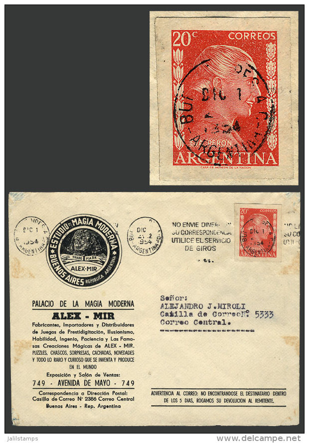 GJ.1006, 20c. Eva Perón IMPERFORATE (cut Square From A Stationery Envelope) Used As Postage On A Cover (with... - Sonstige & Ohne Zuordnung