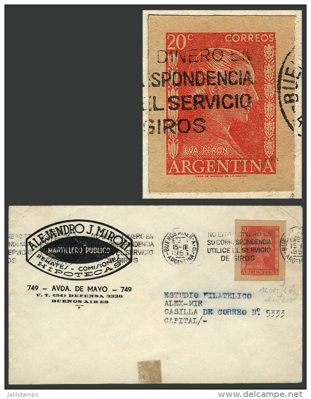 GJ.1006, 20c. Eva Perón IMPERFORATE (cut Square From A Postal Card) Used As Postage On A Cover Used In... - Other & Unclassified