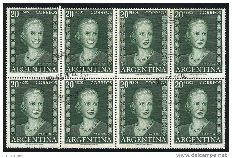 GJ.1021, 20P. Eva Perón, Fantastic Used Block Of 8 Stamps, Excellent Quality, Very Rare, Probably The... - Sonstige & Ohne Zuordnung