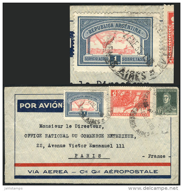 GJ.650a, 1928 1P. With SHIFTED CENTER Variety + Other Values, Franking A Cover Posted To France On 7/JA/1933, VERY... - Airmail