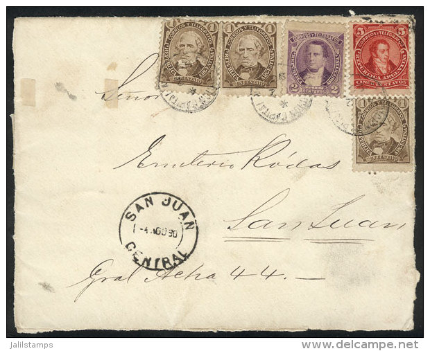 Front Of Cover Sent From Buenos Aires To San Juan On 2/AU/1890, Franked By GJ.98A (1c. WITH Frame And Groundwork Of... - Other & Unclassified