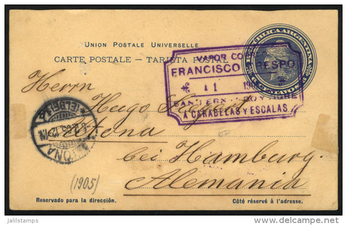 6c. Liberty Postal Card Sent From CARABELAS To Germany On 3/JA/1905, With The Extremely Rare Postmark: 'VAPOR... - Other & Unclassified