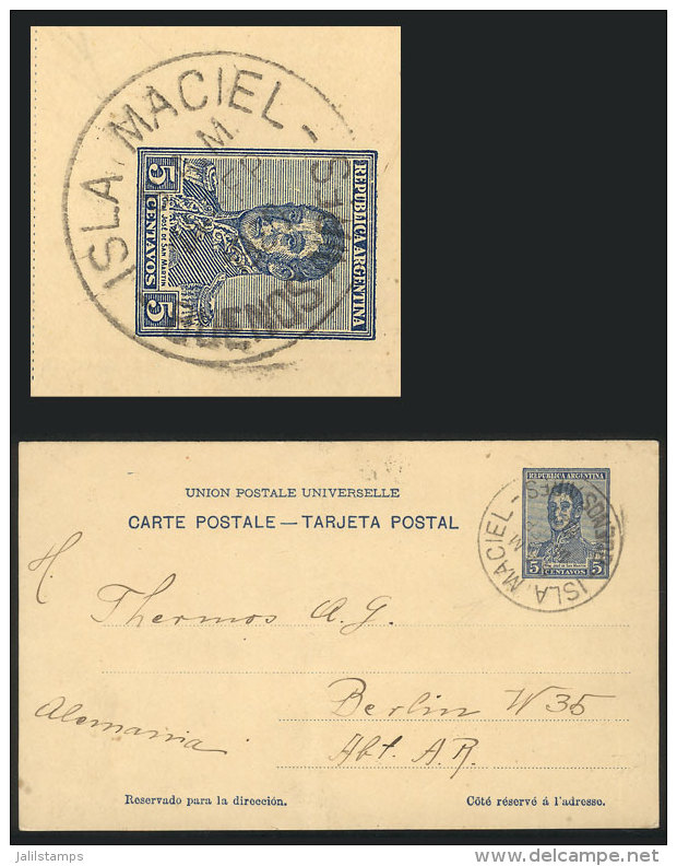 5c. San Martín Postal Card Sent To Germany On 30/SE/1920, With Very Rare Postmark Of 'ISLA MACIEL', VF... - Other & Unclassified