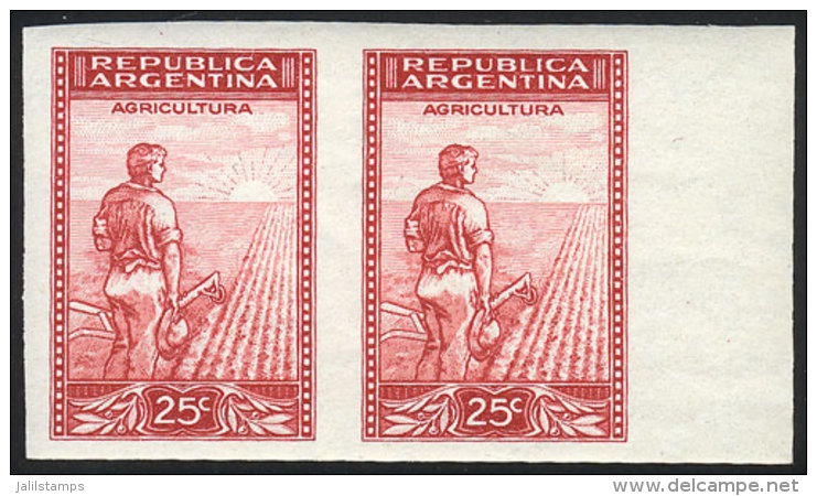 GJ.766, 25c. Plowman, Printed On Chalky Paper, IMPERFORATE PAIR, VF Quality! - Other & Unclassified