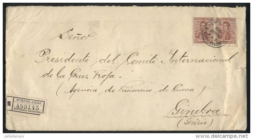 GJ.416, 1916 24c. Centenary Of Independence, PAIR Franking A Registered Cover Sent To Switzerland On 24/MAR/1919,... - Other & Unclassified