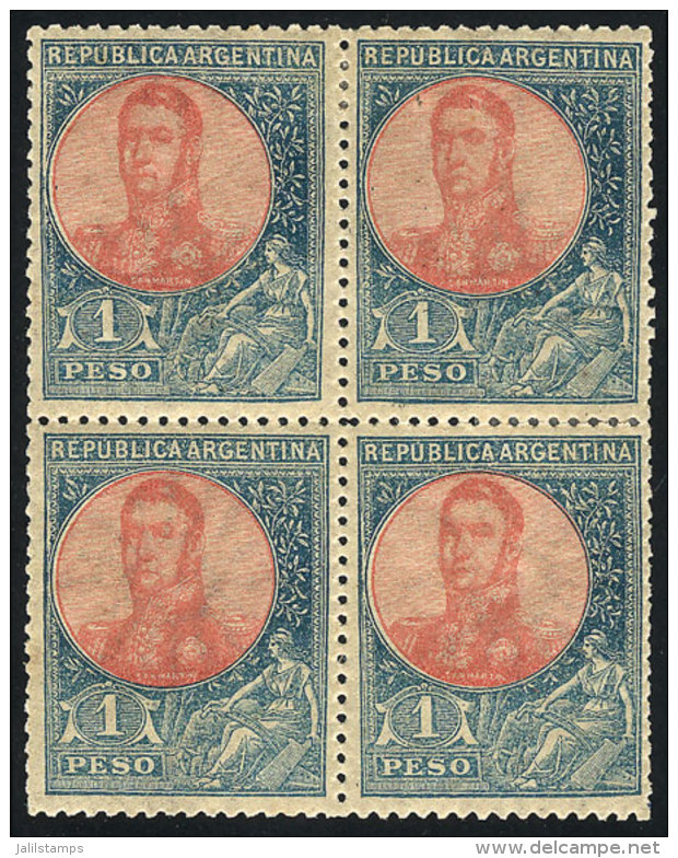 GJ.299, Block Of 4 Of The High Value Of The San Martin In Oval Issue, Handsome, Catalog Value US$80. - Other & Unclassified