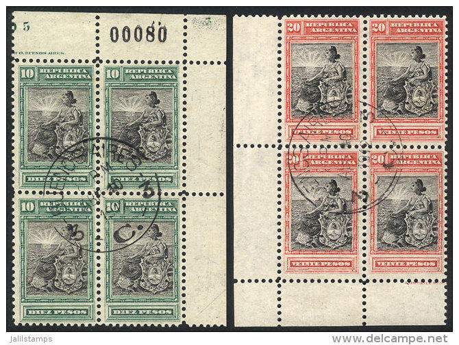 GJ.237 + 238, 1899 Both High Values Of The Seated Liberty Set, Used BLOCKS OF 4, Both With Sheet Corner, Excellent... - Other & Unclassified