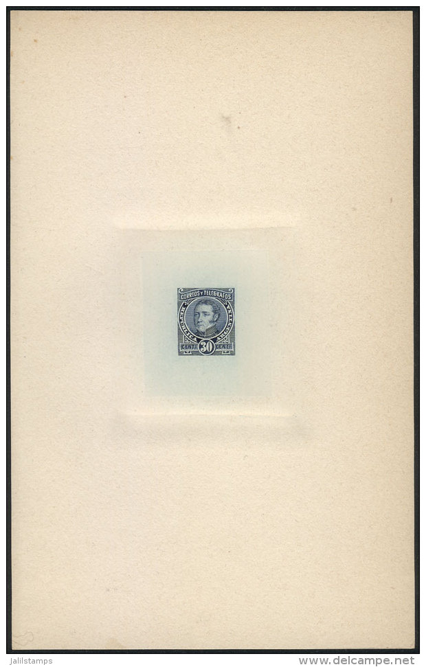 Year 1889, Sudamericana Issue, Die Proof Of An UNISSUED Value Of 30c. Dorrego In Dark Blue, 13 X 20.50 Cm,... - Other & Unclassified