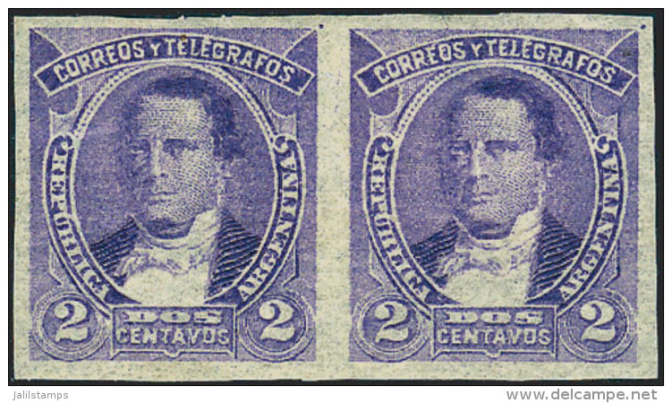 GJ.102P, 1889 2c. Derqui, IMPERFORATE PAIR, Mint Part Original Gum, VF Quality! - Other & Unclassified