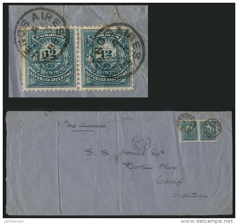 GJ.79A, 1884 Little Envelope 12c. Green-blue, PAIR Franking A Cover Sent From Buenos Aires To England On 3/SE/1888,... - Other & Unclassified