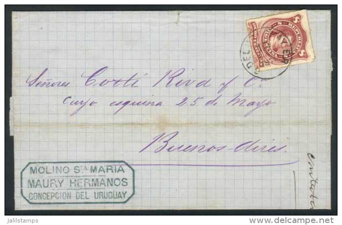 Folded Cover Franked By GJ.49, Cancelled C. DEL URUGUAY - 15/Feb/1878, And Buenos Aires Arrival Handstamp Of The... - Other & Unclassified