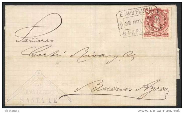 Folded Cover Dated In SANTA FE, Franked By GJ.48 With Rare Rectangular Datestamp "E.AMB.FLUVIAL - B.A.R.P.S.F.N. -... - Other & Unclassified