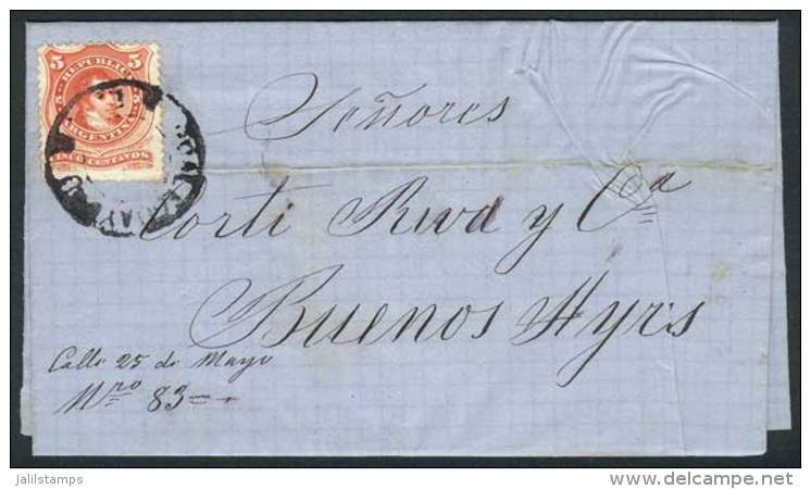 Folded Cover Dated 20/OC/1869, Franked By GJ.38 (5c. Rivadavia With Groundwork Of Crossed Lines), With The Rare... - Other & Unclassified