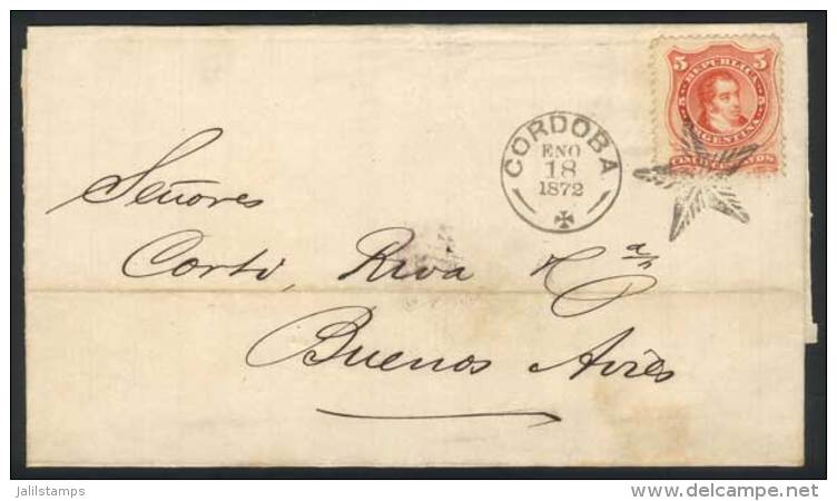 Folded Cover Franked By GJ.38, With Mute "star" Cancel Along CORDOBA Datestamp Of 18/JA/1872, Excellent Quality! - Other & Unclassified