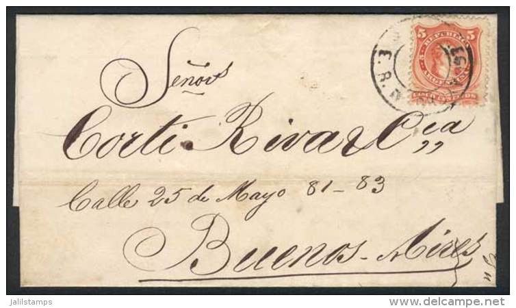 Folded Cover Dated 20/FE/1869, Franked By GJ.37 (5c. Rivadavia With Groundwork Of Horizontal Lines), With The Rare... - Other & Unclassified