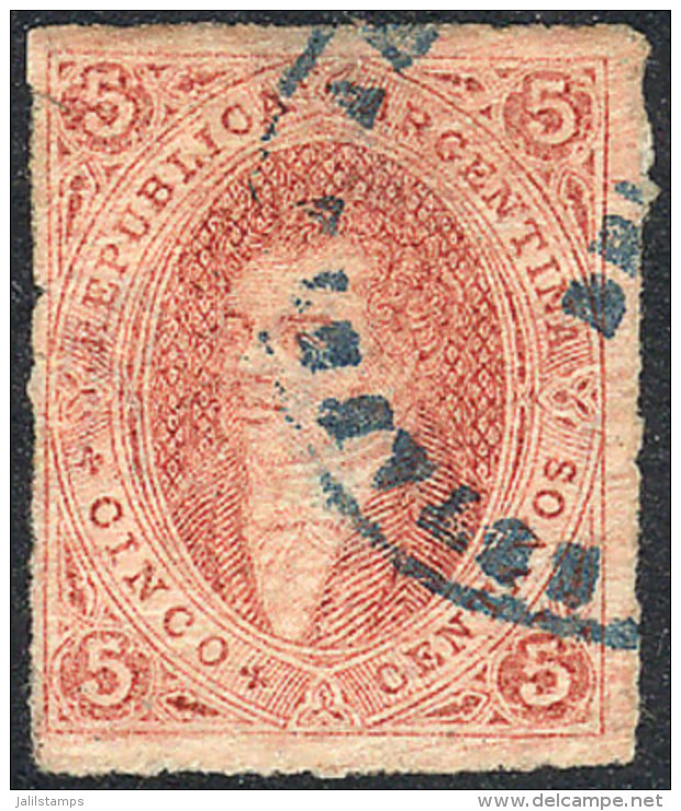 GJ.27b, 6th Printing Imperforate, Diagonally DIRTY PLATE Variety, With Scarce Blue Cancel Of Traveling PO Office,... - Used Stamps