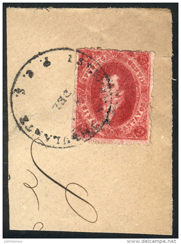 GJ.26, 5th Printing, Tied On Fragment By Railway PO Cancel 'Estafeta Ambulante Del F.C.S.', Superb, Rare! - Used Stamps