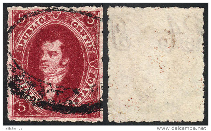 GJ.26, 5th Printing, Spectacular Dark Carmine Color, Very Shifted Watermark Variety, With Double Ellipse CATAMARCA... - Used Stamps