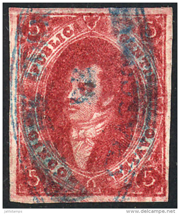 GJ.26, 5th Printing, With The Rare Blue Cancel 'Admon. De Correos De CHASCOMUS' In Double Ellipse, Excellent... - Used Stamps