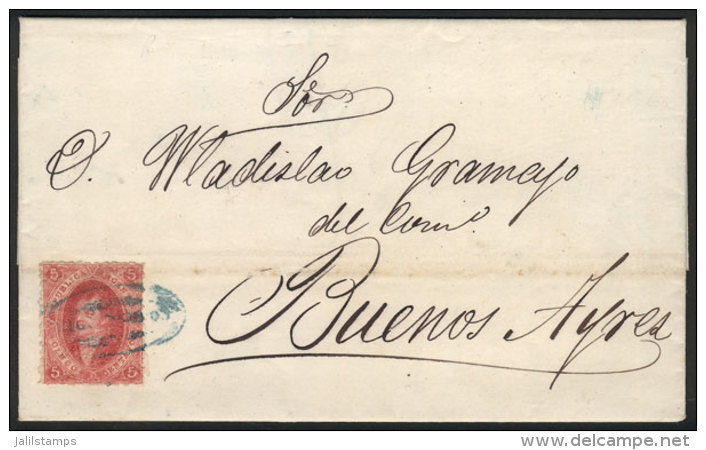 GJ.25, 4th Printing, Franking An Entire Letter Dated 8/AU/1866, Sent To Buenos Aires, Cancelled By Blue CONCORDIA... - Covers & Documents