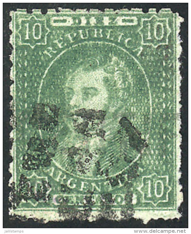 GJ.23g, 10c. Worn Impression, MULATTO, Interesting Cancel, Excellent And Very Rare! - Used Stamps