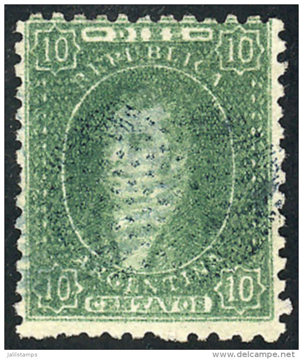 GJ.23, 10c. Worn Impression, With Ponchito Cancel Of MERCEDES In Blue, Superb And Very Rare On Rivadavias!! - Used Stamps