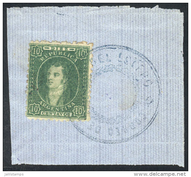 GJ.23, 10c. Semi-clear Impression, Tied On Fragment By Beautiful Cancel Of SANTIAGO DEL ESTERO In Blue (+200%),... - Used Stamps