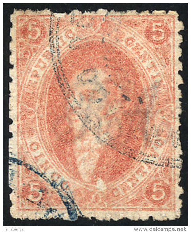 GJ.20, 3rd Printing, With VARIETY: Very Notable White Spot Above The 'C' In CENTAVOS, Blue Cancel Of Santiago Del... - Used Stamps