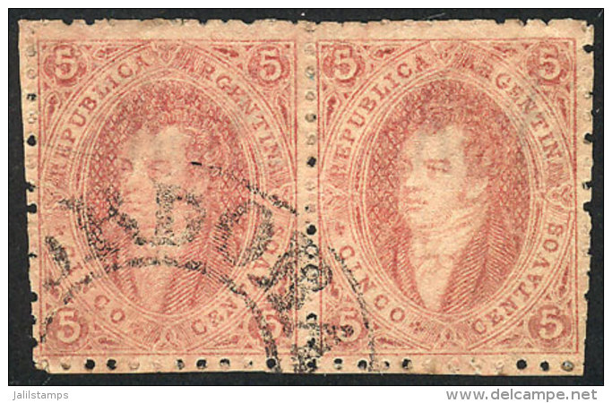 GJ.20, 3rd Printing, Clear Impression, Dun-red, Fantastic PAIR Used In Córdoba, Superb! - Used Stamps