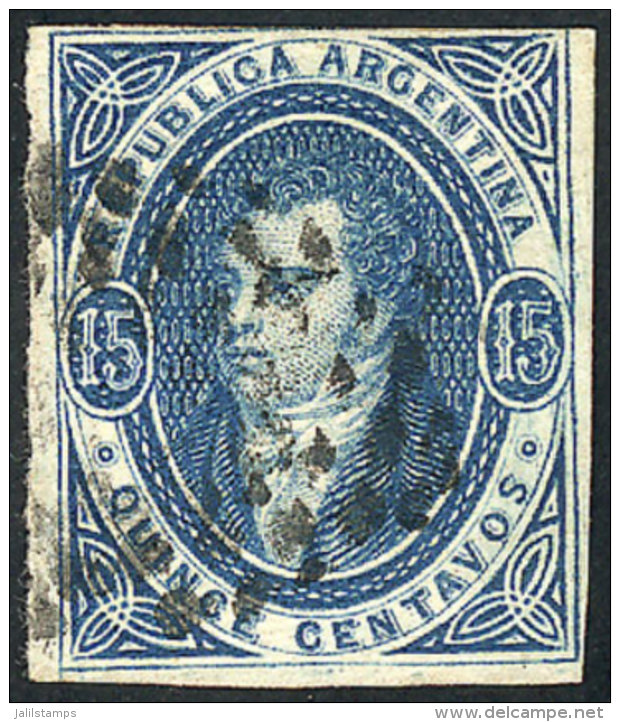 GJ.18, 15c. Blue Of 1st Printing Imperforate, VERY CLEAR Impression, Very Nice Example Of 3 Very Wide Margins, With... - Used Stamps