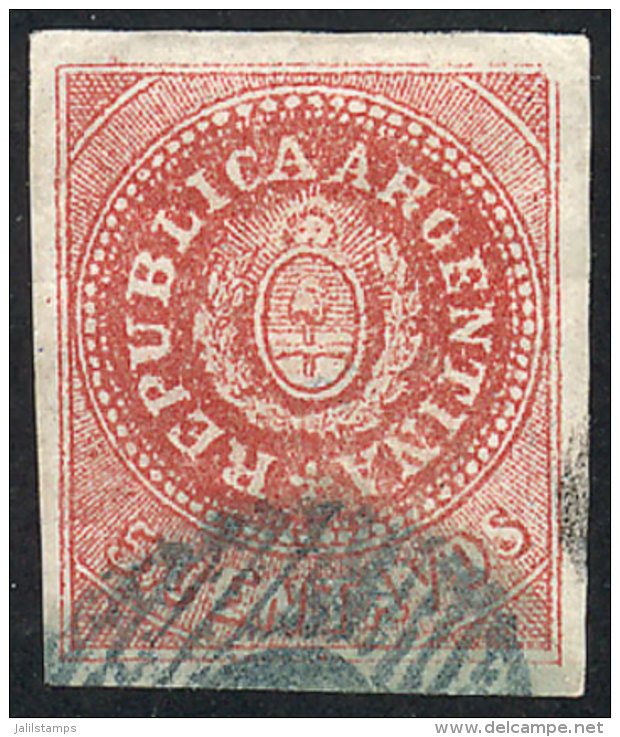 GJ.15, 5c. Narrow C, Red-rose, With Bluish Green OM Cancel, Wide Margins, Nice Color, Very Thin Paper, Very Fresh,... - Used Stamps