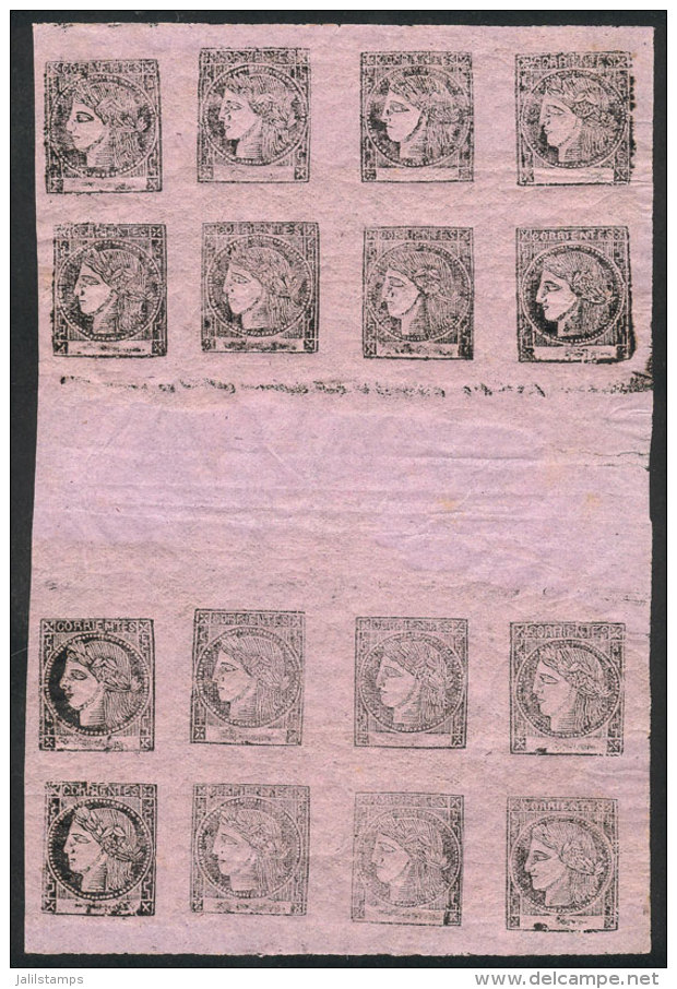GJ.16, Dull Rose, Large Block Of 16 Examples (2 Blocks Of 8 With Composition 2, With Gutters), MNH (with Only A... - Corrientes (1856-1880)