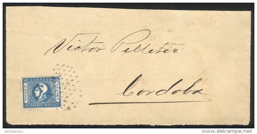 GJ.20, 2P. Blue, CLEAR IMPRESSION, Franking A Front Of Cover Sent From Buenos Aires To Córdoba, Minor Defect... - Buenos Aires (1858-1864)